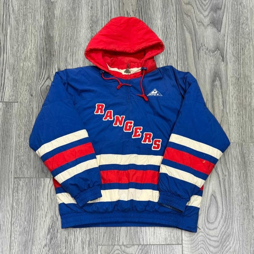 VINTAGE 90s New York Rangers Apex One Anorak Puffer Jacket Large Hockey Pullover